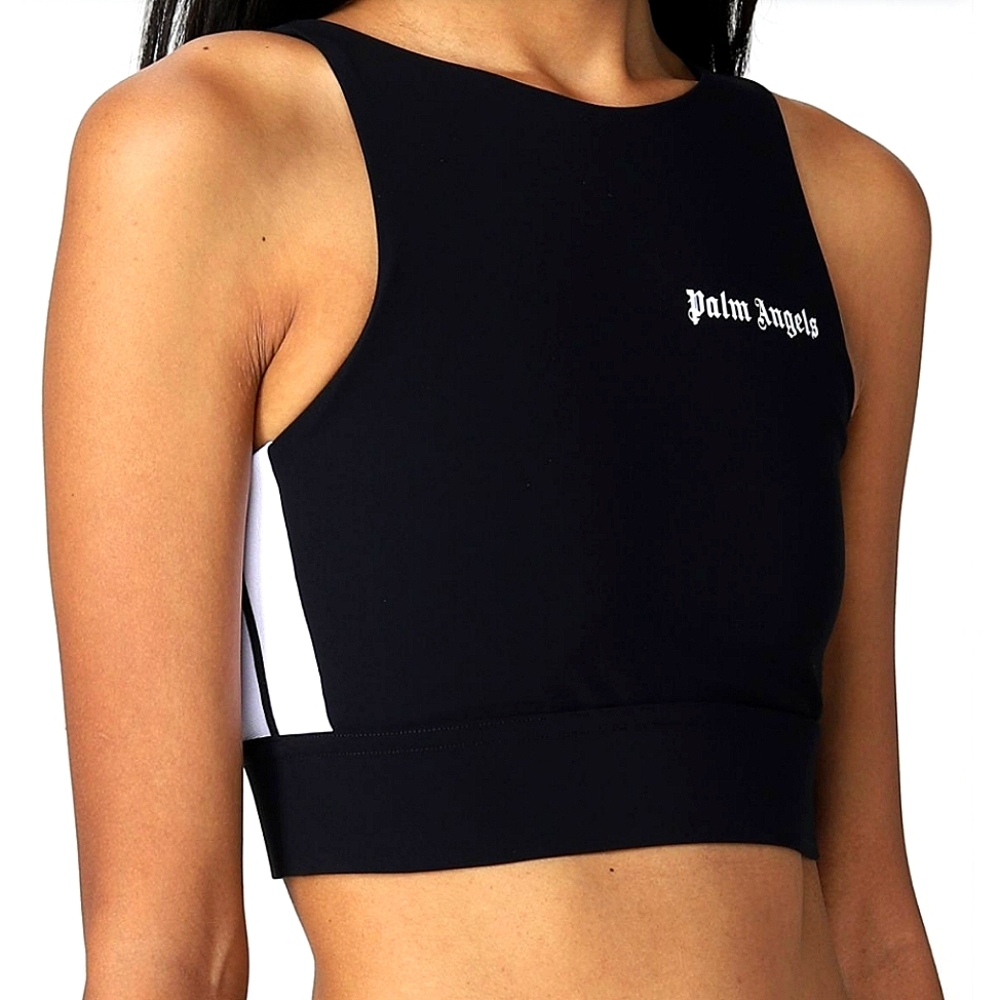 Palm Angels Logo Training Track Black Cropped Top Sports Bra Sz Medium